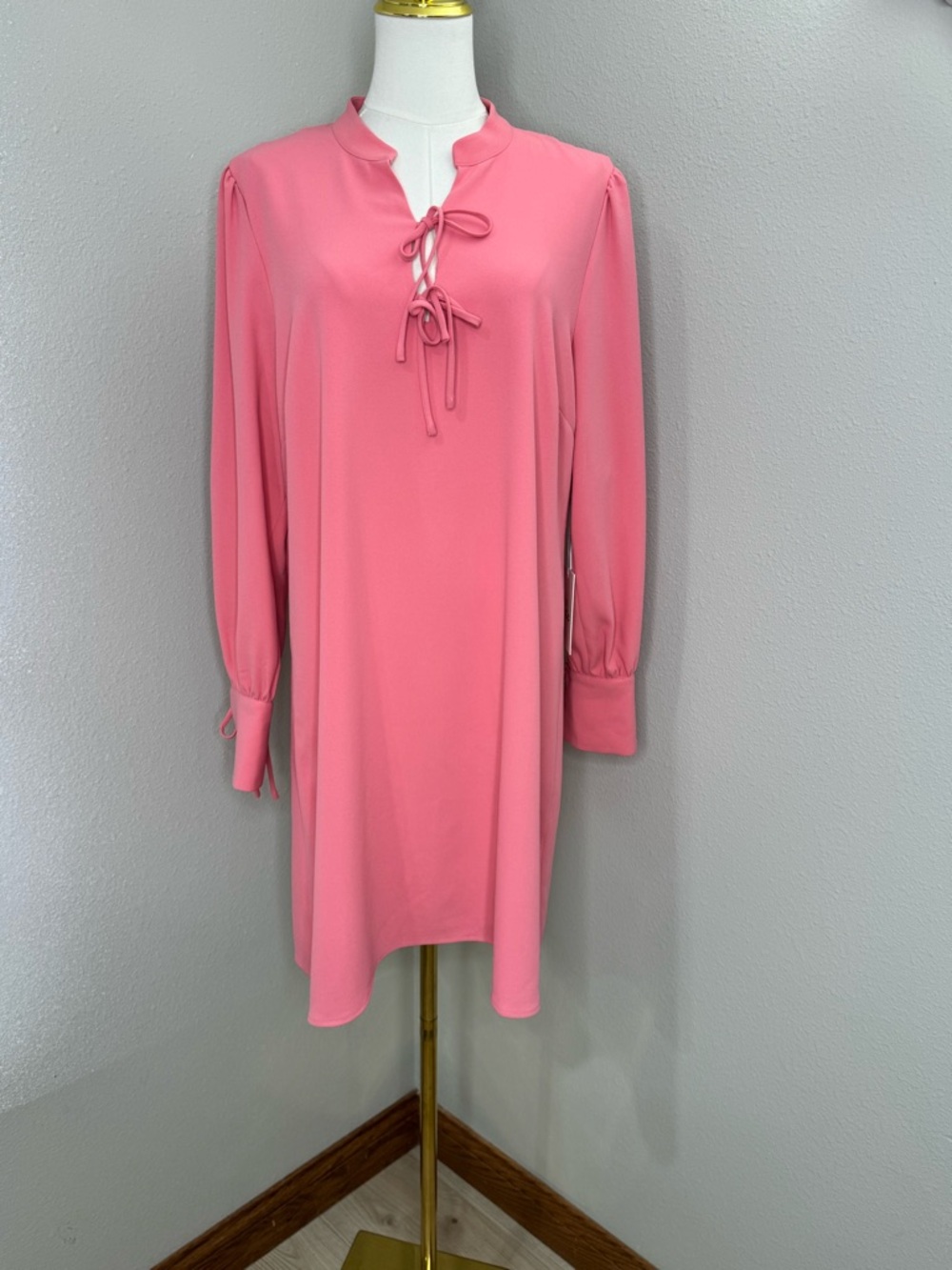 CeCe Pink Shift Dress Large Tie Neck Long Sleeve NWT Work Office